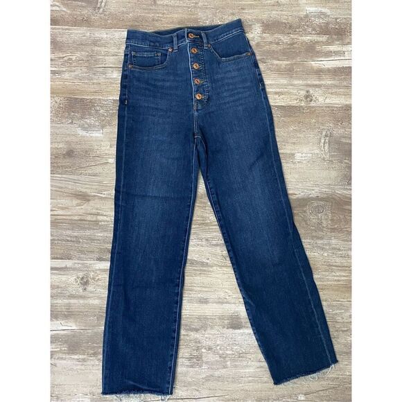 Express Jeans Super High Rise Straight Cropped Button Fly Women’s Sz 4R - Picture 1 of 8